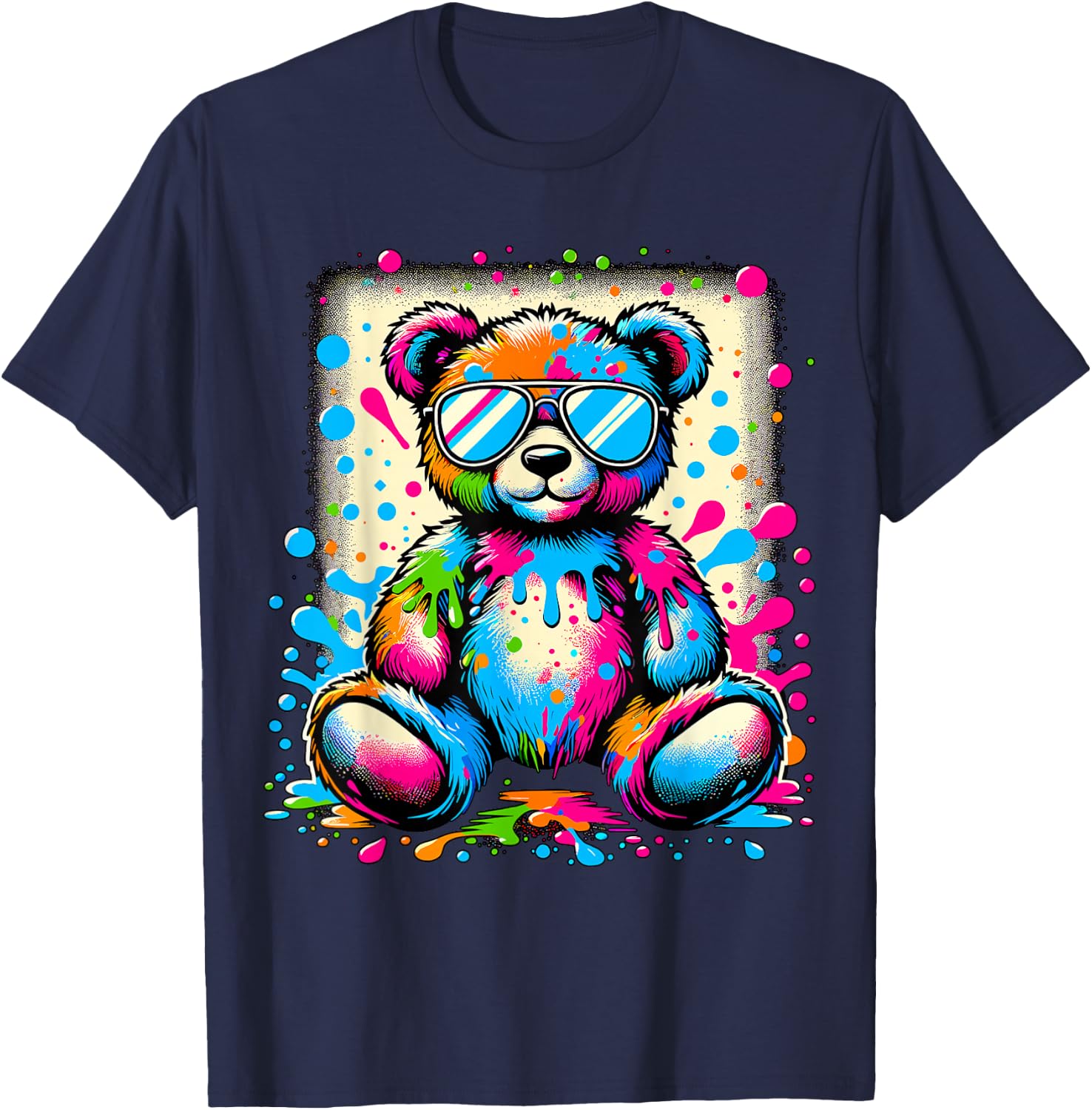 Colorful Teddy Bear with Sunglasses T-Shirt - T-Shirt | Navy