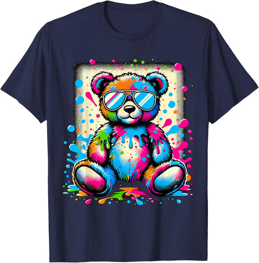 Colorful Teddy Bear with Sunglasses T-Shirt - T-Shirt | Navy