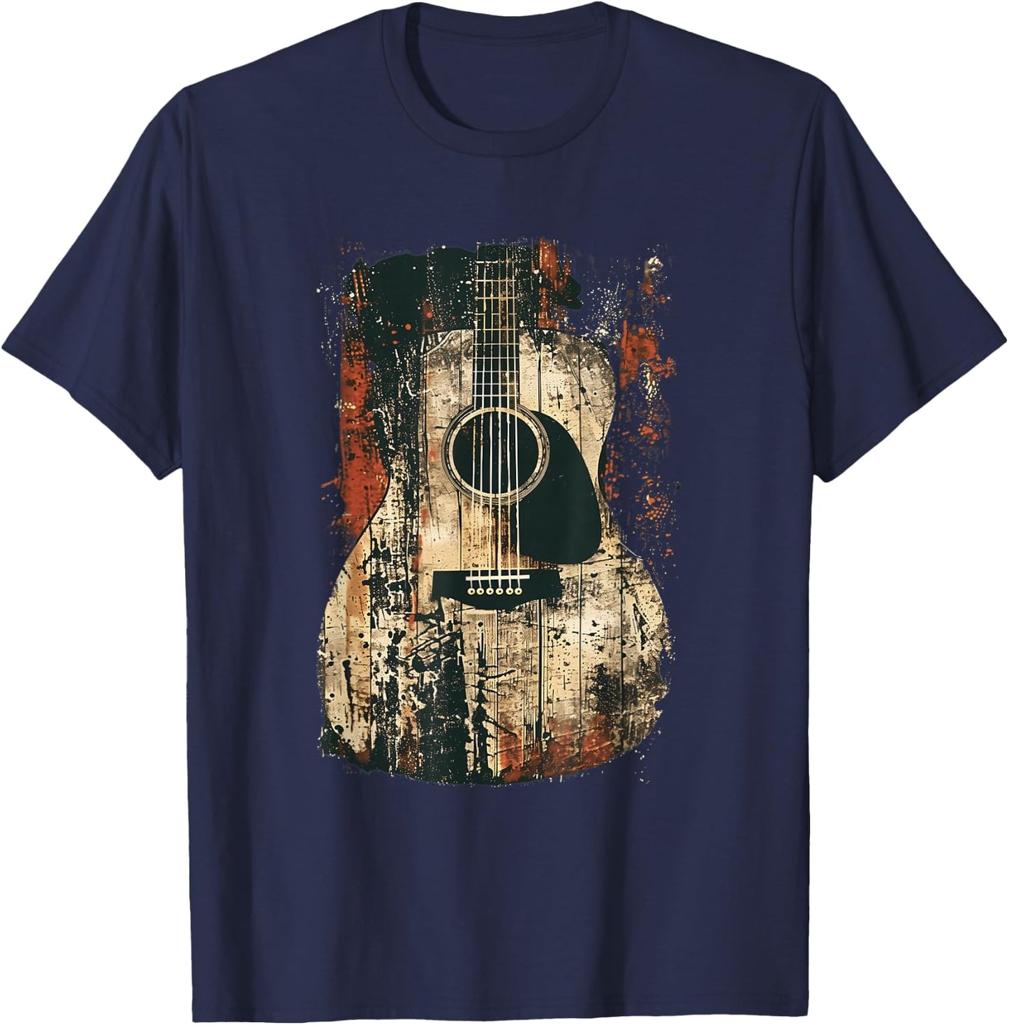 Acoustic Guitar, Vintage, Distressed, Rock & Roll Music T-Shirt - T-Shirt | Navy