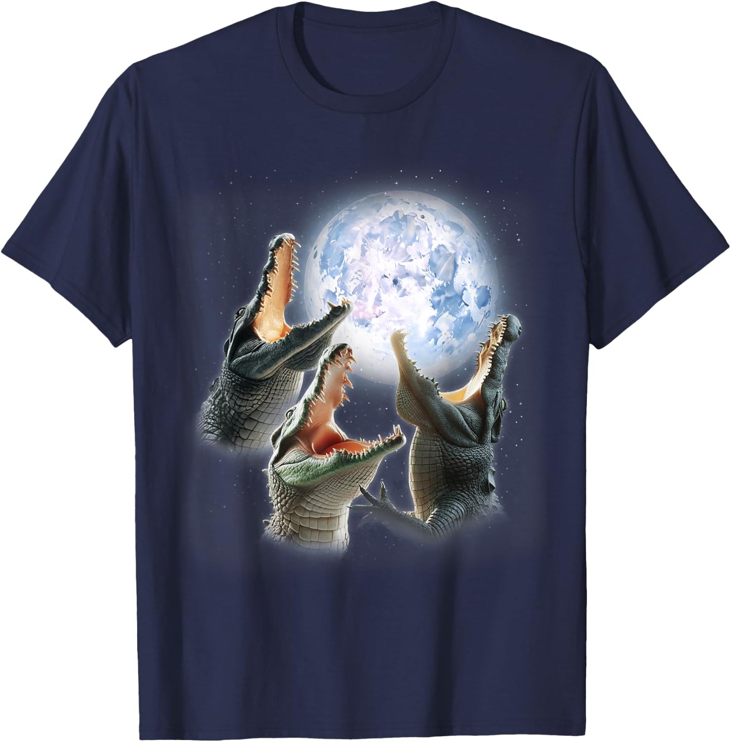 3 Alligator Howling At The Moon Funny Crocodile Alligator T-Shirt - T-Shirt | Navy