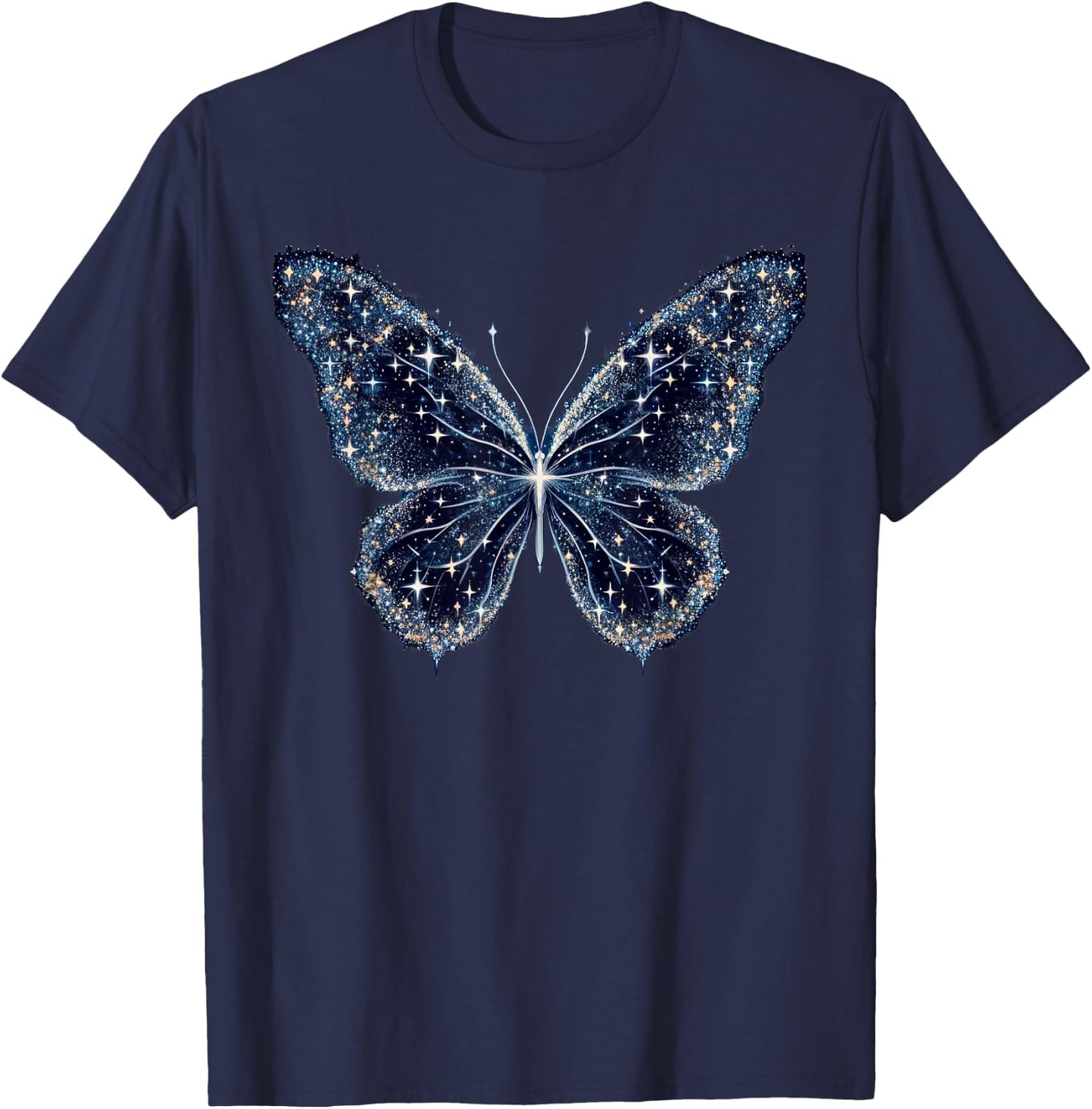 Space Stars Butterfly Art T-Shirt - T-Shirt | Navy