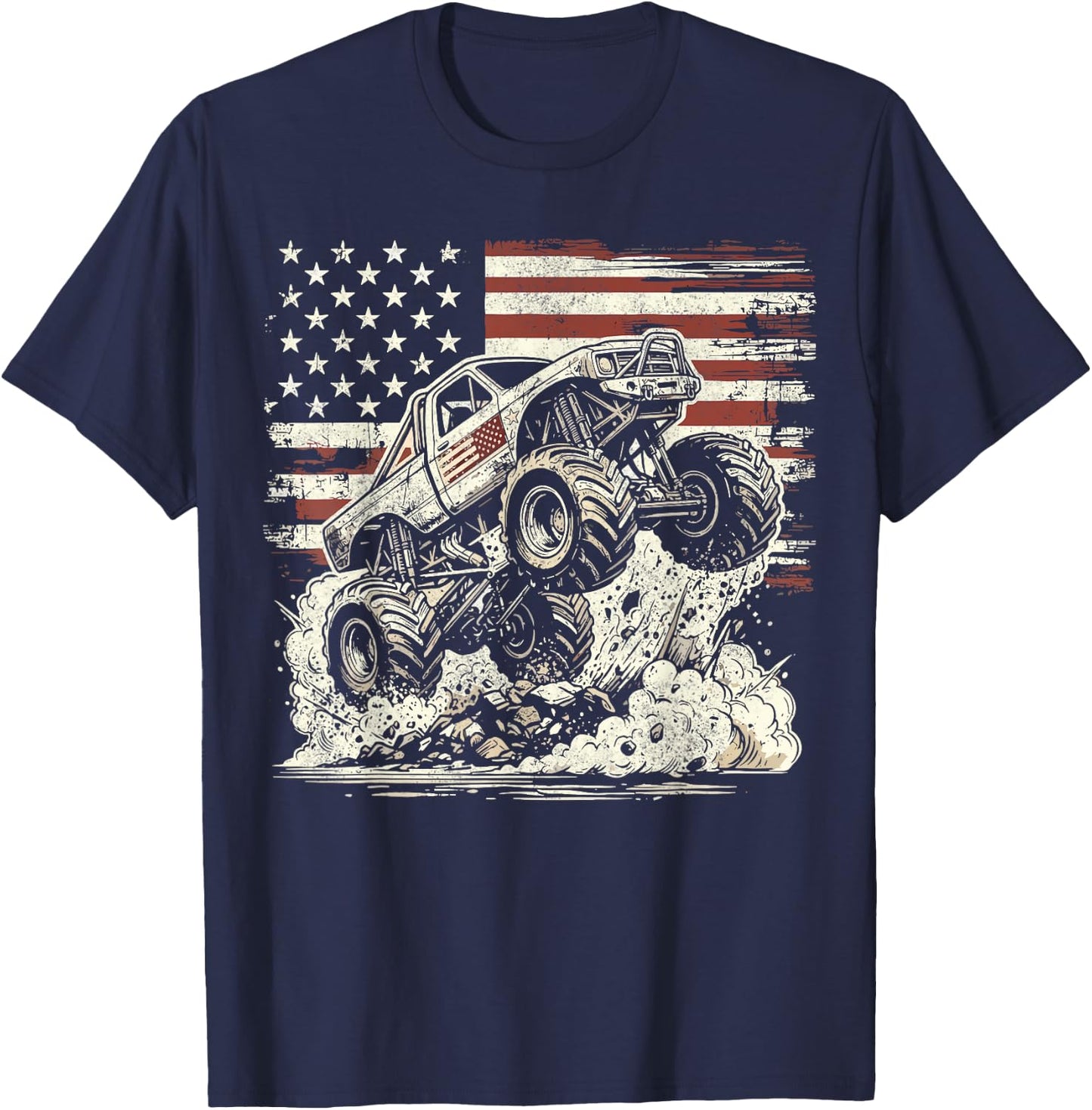 Monster Truck Retro Patriotic USA Flag T-Shirt - T-Shirt | Navy
