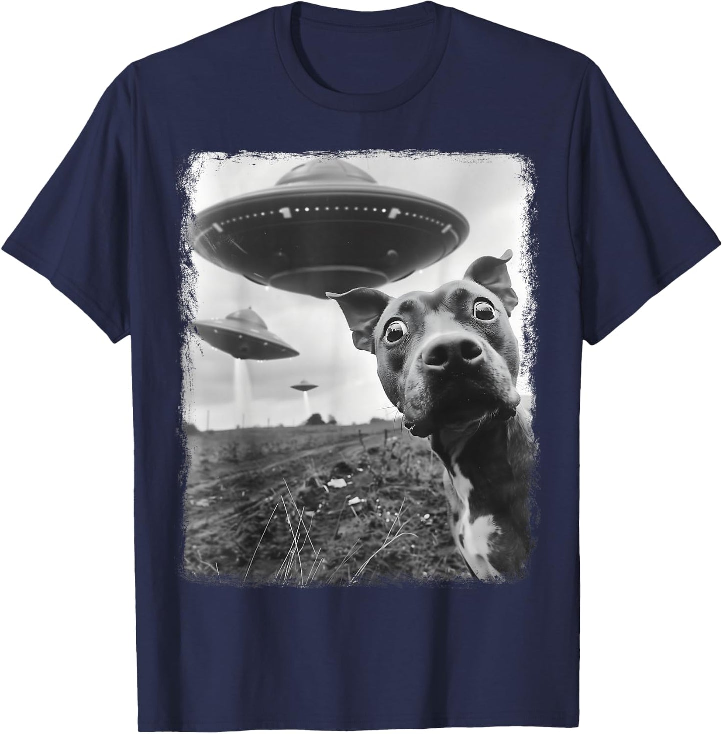 Staffordshire Bull Terrier Dog UFO Extraterrestrial Selfie T-Shirt - T-Shirt | Navy