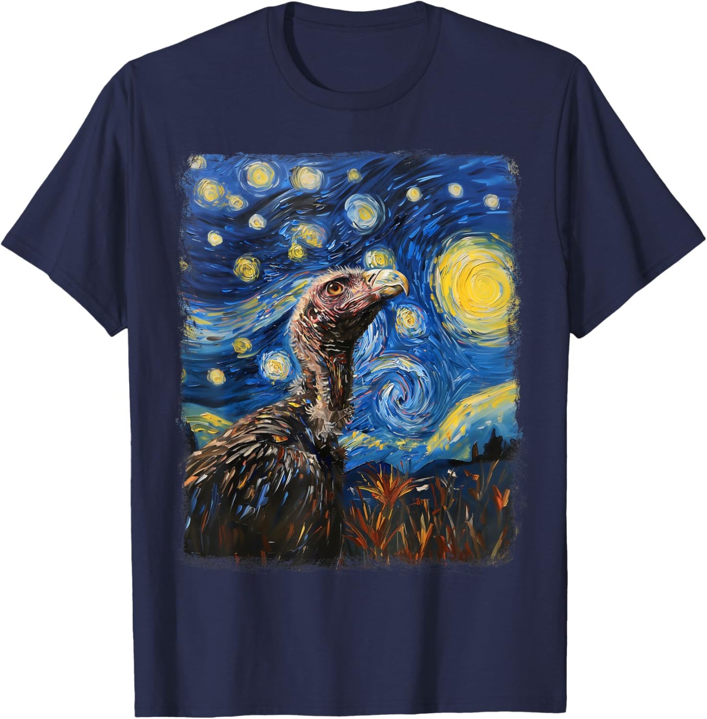Vulture Bird Starry Night Painting T-Shirt - T-Shirt | Navy