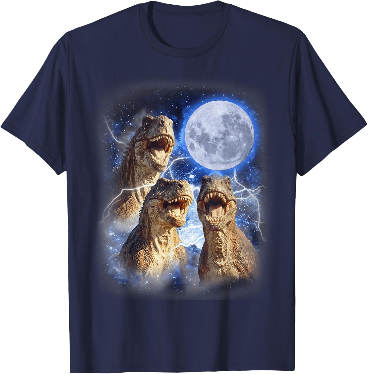 3 Tyrannosaurus Moon Howling Prehistoric Funny Dinosaurs T-Shirt - T-Shirt | Navy