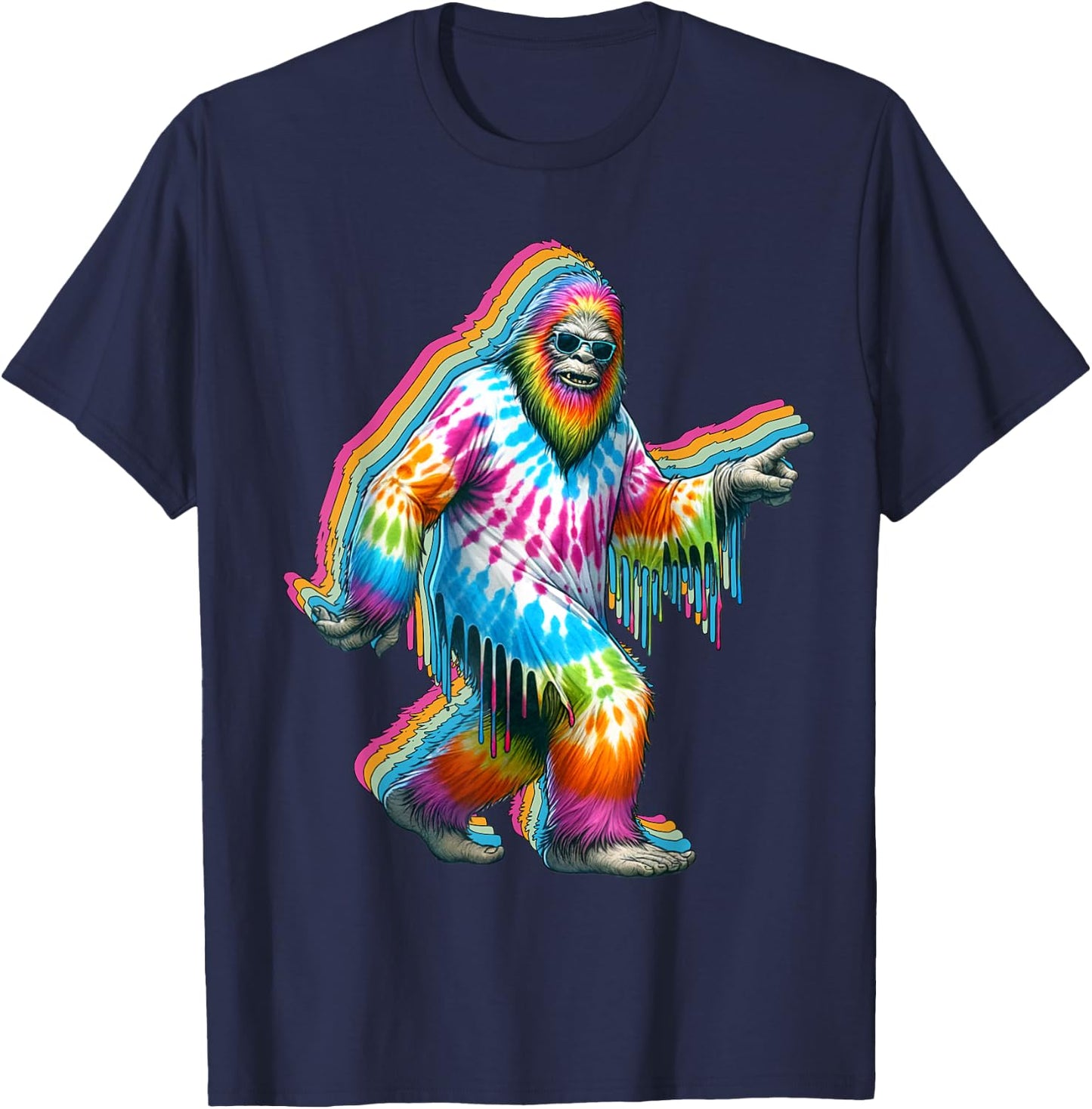 Funny Vintage Retro Graphic Sasquatch Big Foot in Tie Dye T-Shirt - T-Shirt | Navy