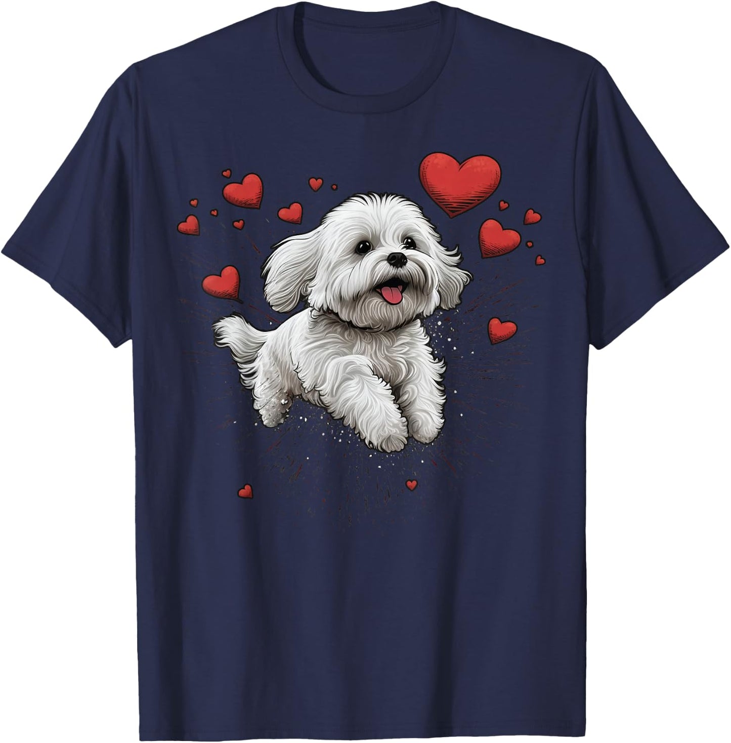 Maltese dog Love Heart for Valentines Day Maltese dog Lover T-Shirt - T-Shirt | Navy