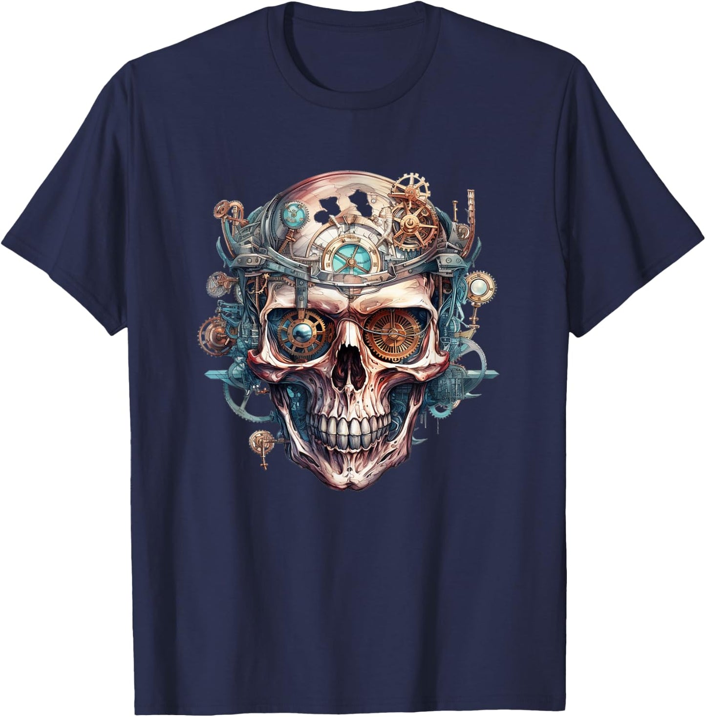 Steampunk skull mechanic gear cyborg vintage T-Shirt - T-Shirt | Navy