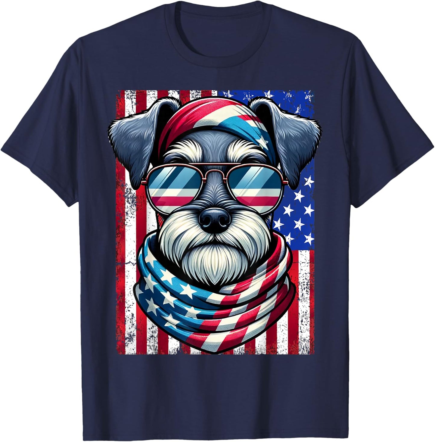 Miniature Schnauzer Dog American Flag 4th of July Patriotic T-Shirt - T-Shirt | Navy