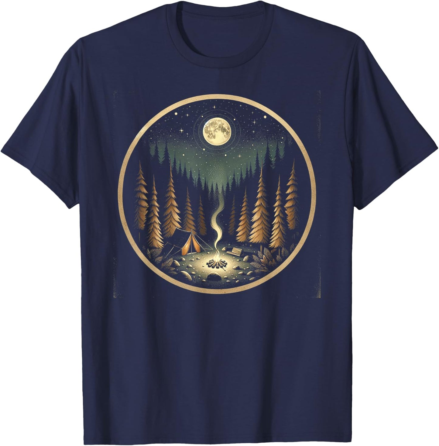 Moonlit Camping Adventure T-Shirt - T-Shirt | Navy