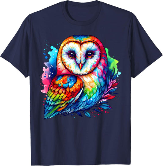 Cool Barn Owl Graphic Spirit Animal Illustration Tie Dye Art T-Shirt - T-Shirt | Navy