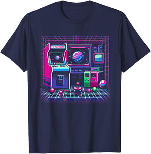 1980s Arcade Pixel Art T-Shirt - T-Shirt | Navy