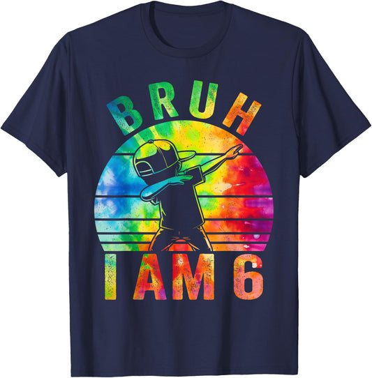 6 Year Birthday Tie Dye Dabbing Boy Bruh Its My 6th Birthday T-Shirt - T-Shirt | Navy