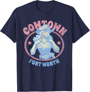 Cowtown Fort Worth Texas Retro Western Cowgirl T-Shirt - T-Shirt | Navy