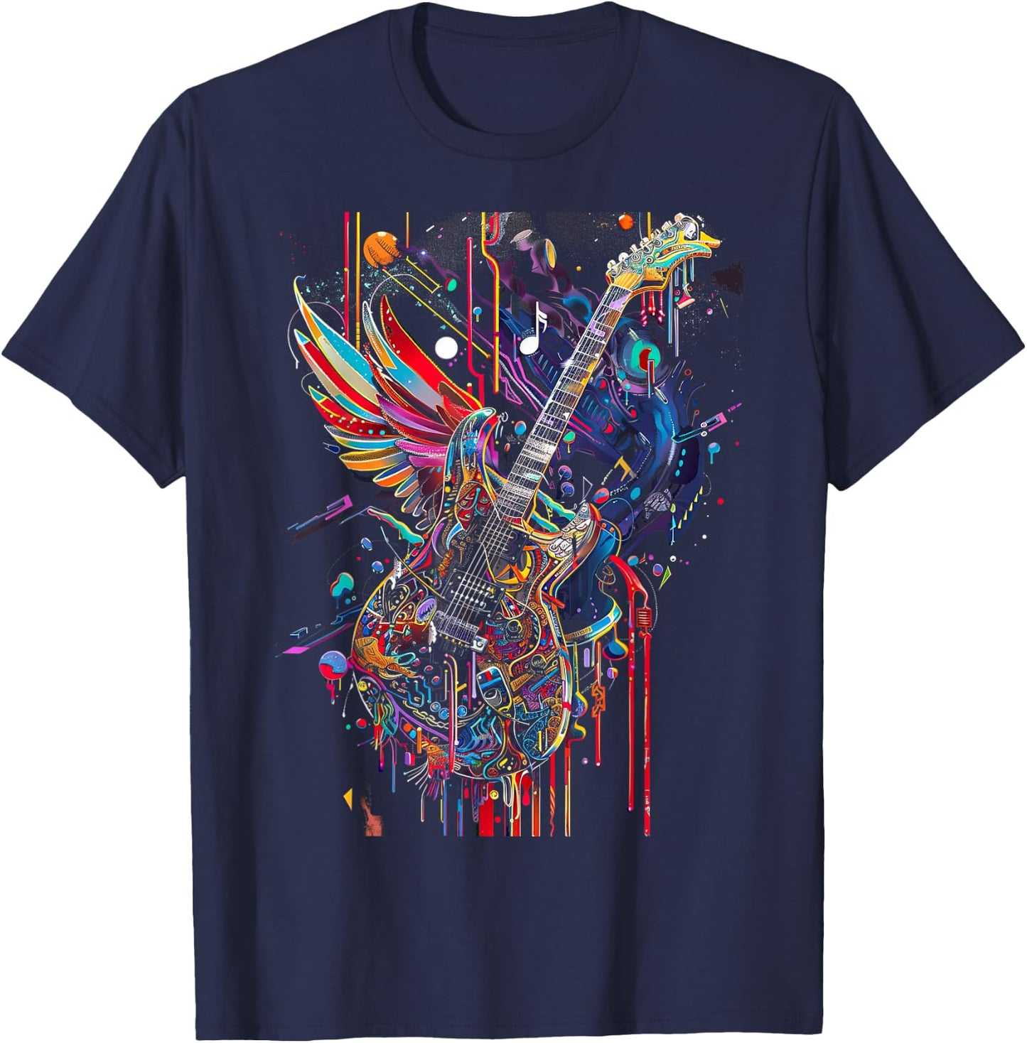 Rock & Roll Guitar with Wings T-Shirt - T-Shirt | Navy