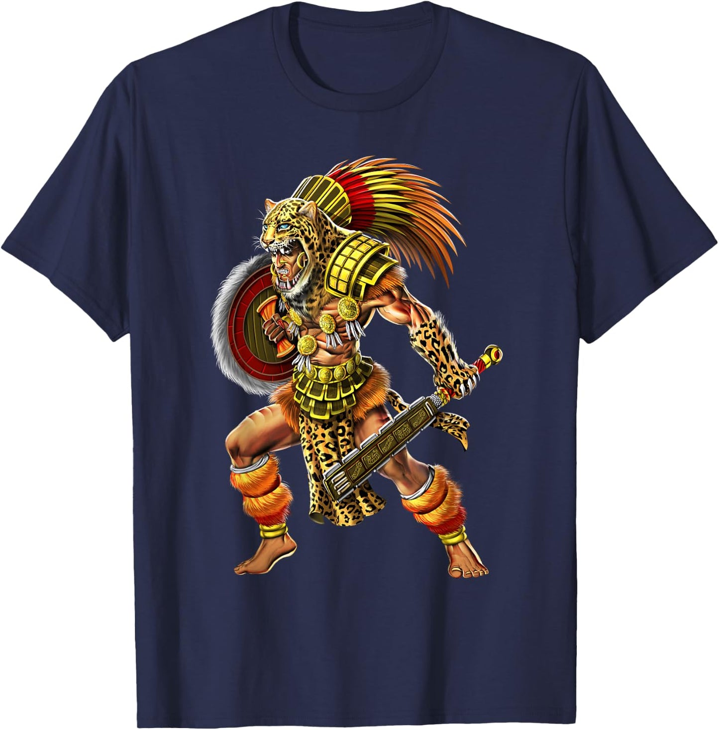 Aztec Jaguar Warrior Ancient Mayan Warrior T-Shirt - T-Shirt | Navy