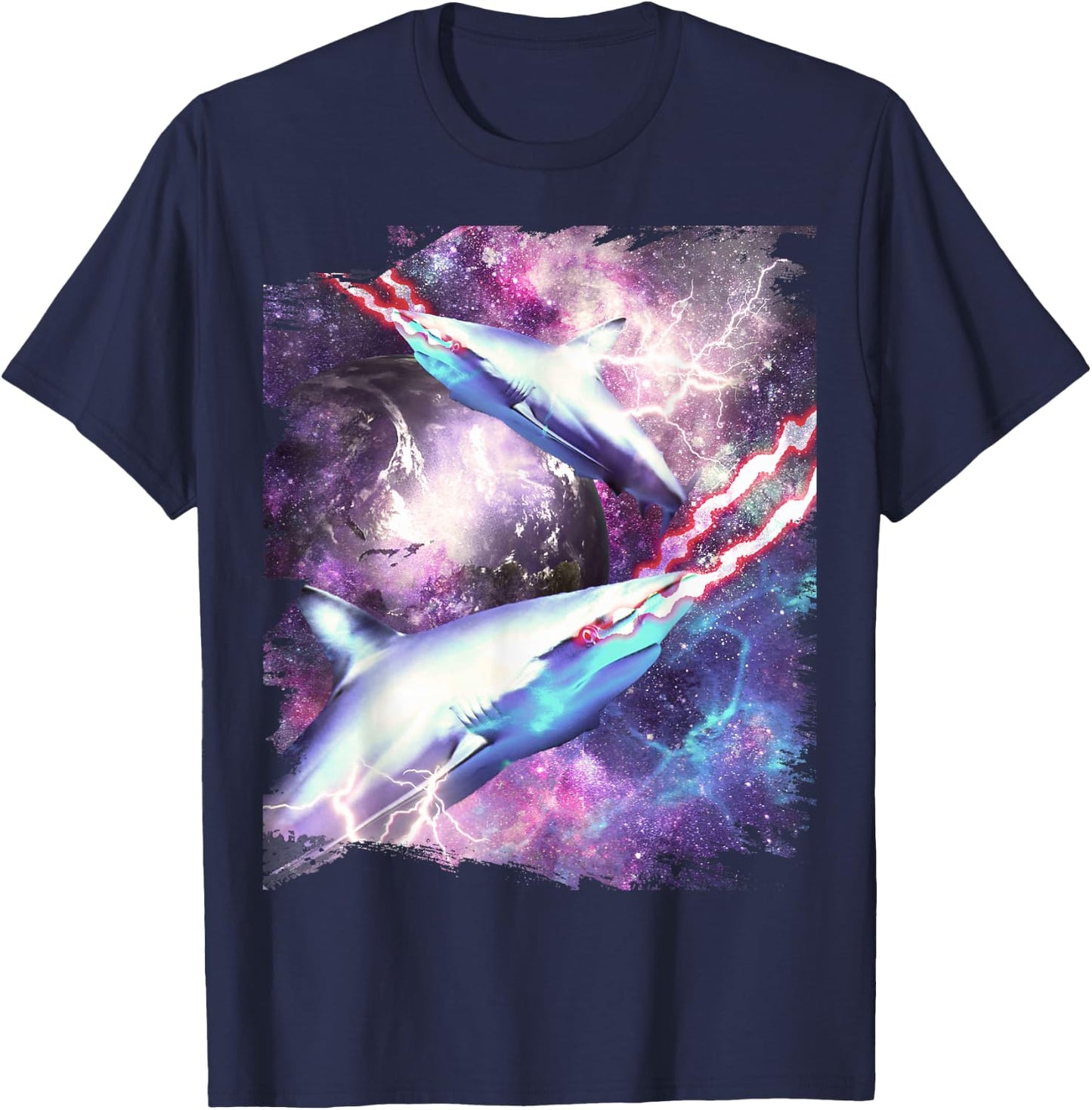 Laser Beam Eyes Shark in Space T-Shirt - T-Shirt | Navy