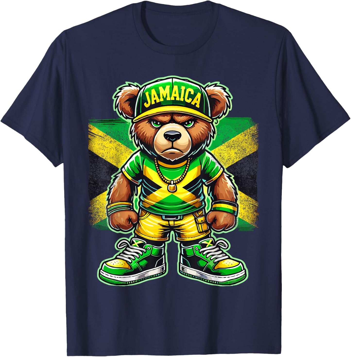 Jamaica Flag Teddy Bear Jamaican T-Shirt - T-Shirt | Navy