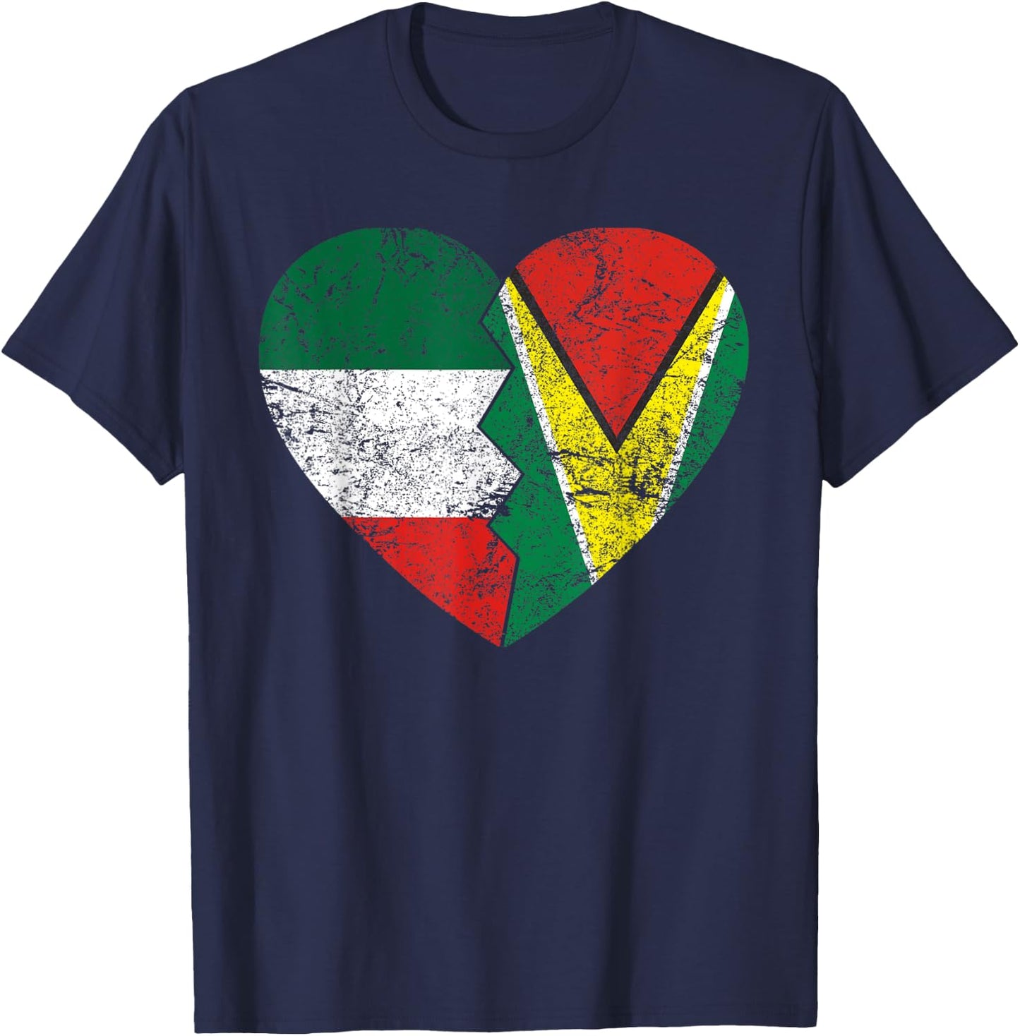 Guyanese Italian Flags Heart | Italy Guyana Roots Vintage T-Shirt - T-Shirt | Navy