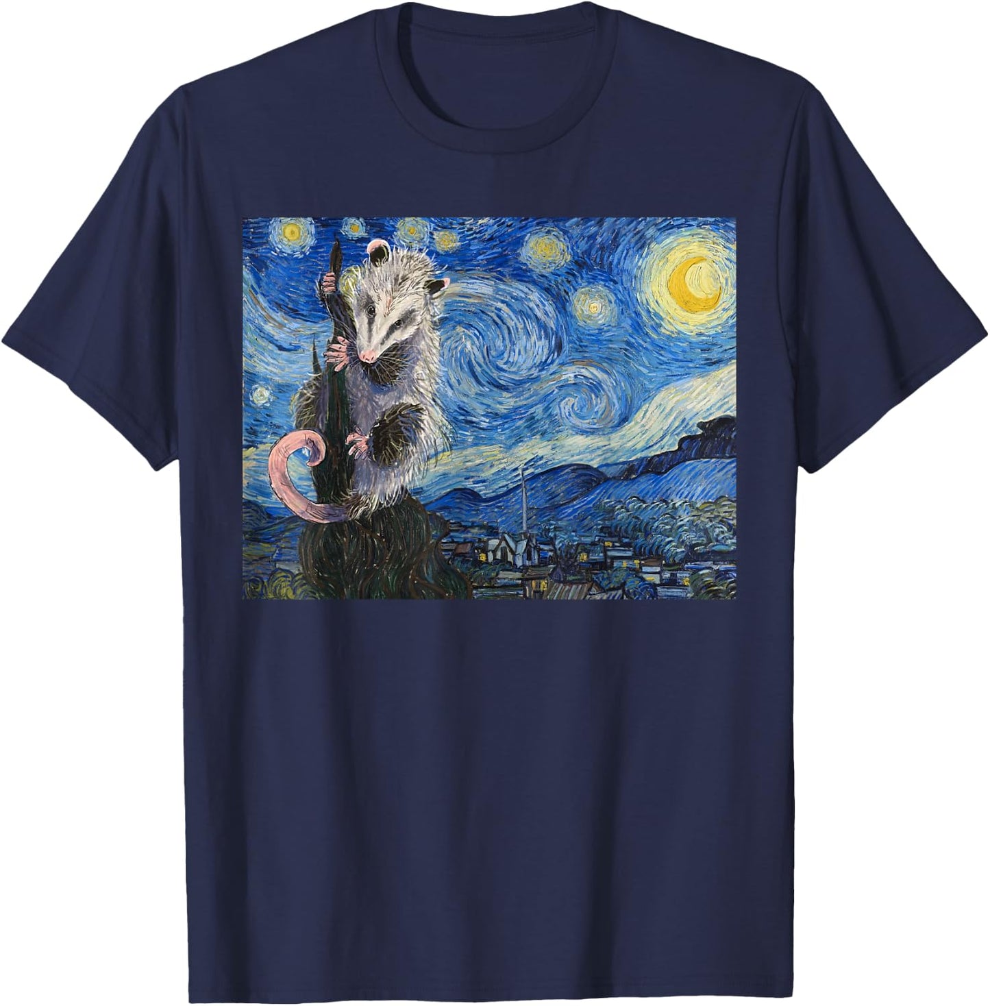 Starry Night Opossum Van Gogh Possum Funny Rodent Animal T-Shirt - T-Shirt | Navy