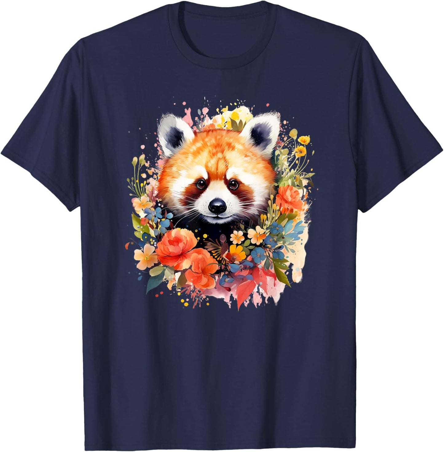Red Panda Face Watercolor Artsy Colorful Artistic Red Panda T-Shirt - T-Shirt | Navy