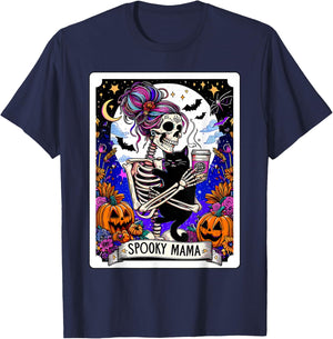 Spooky Mama Tarot Card Halloween Mom Skull Mama Black Cat Women Kids T-Shirt - T-Shirt | Navy