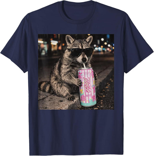Funny Stripes Daisy Raccoon Energy Candy Drink Animal Lovers T-Shirt - T-Shirt | Navy