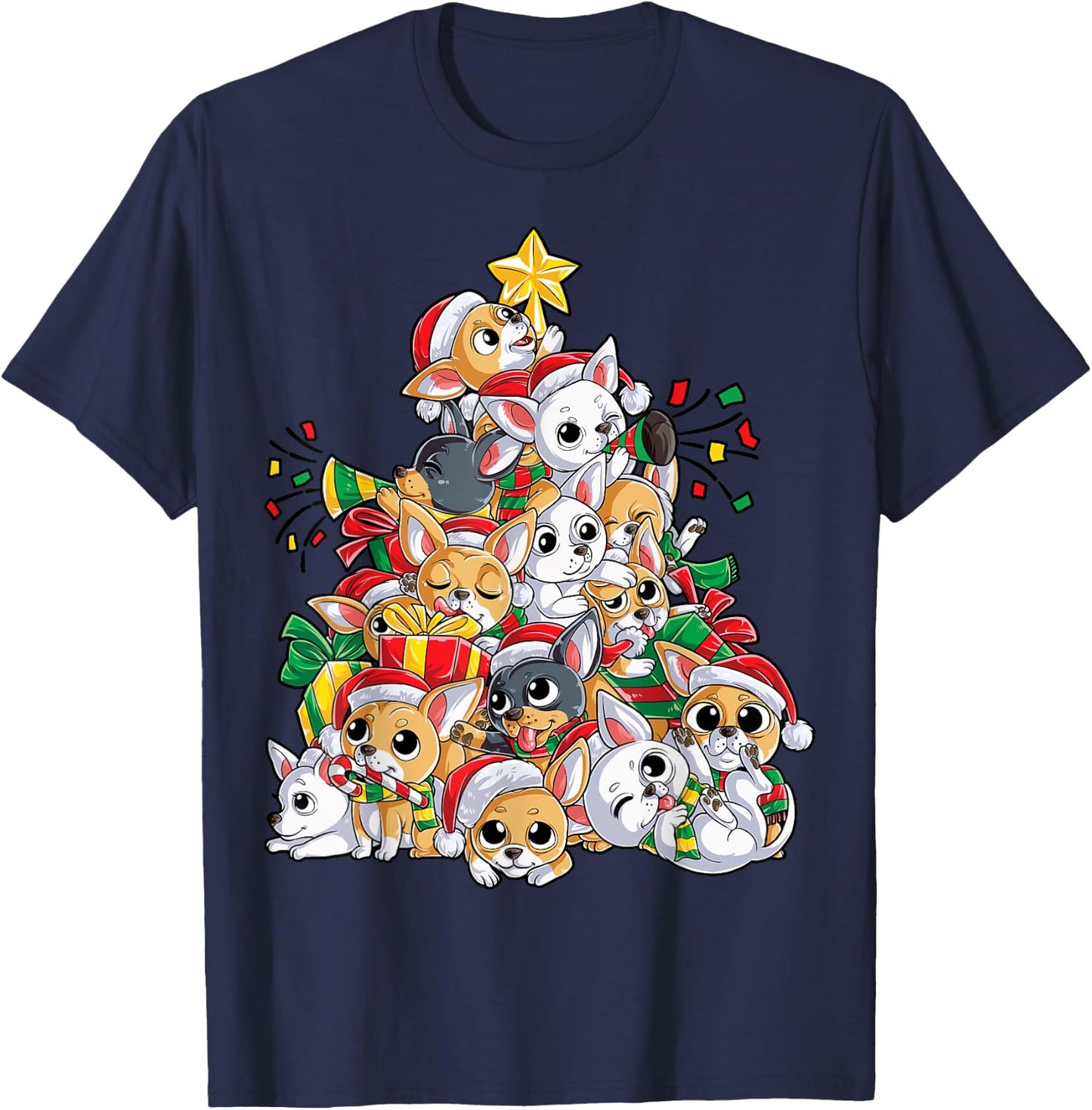 Chihuahua Christmas Tree Dog Santa Xmas Boys Girls Dogmas T-Shirt - T-Shirt | Navy