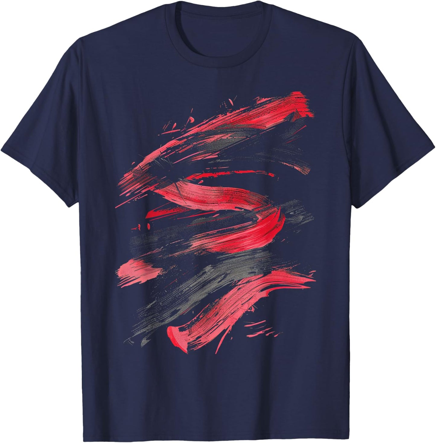 Red And Black Dynamic Brushstroke Graphic T-Shirt - T-Shirt | Navy