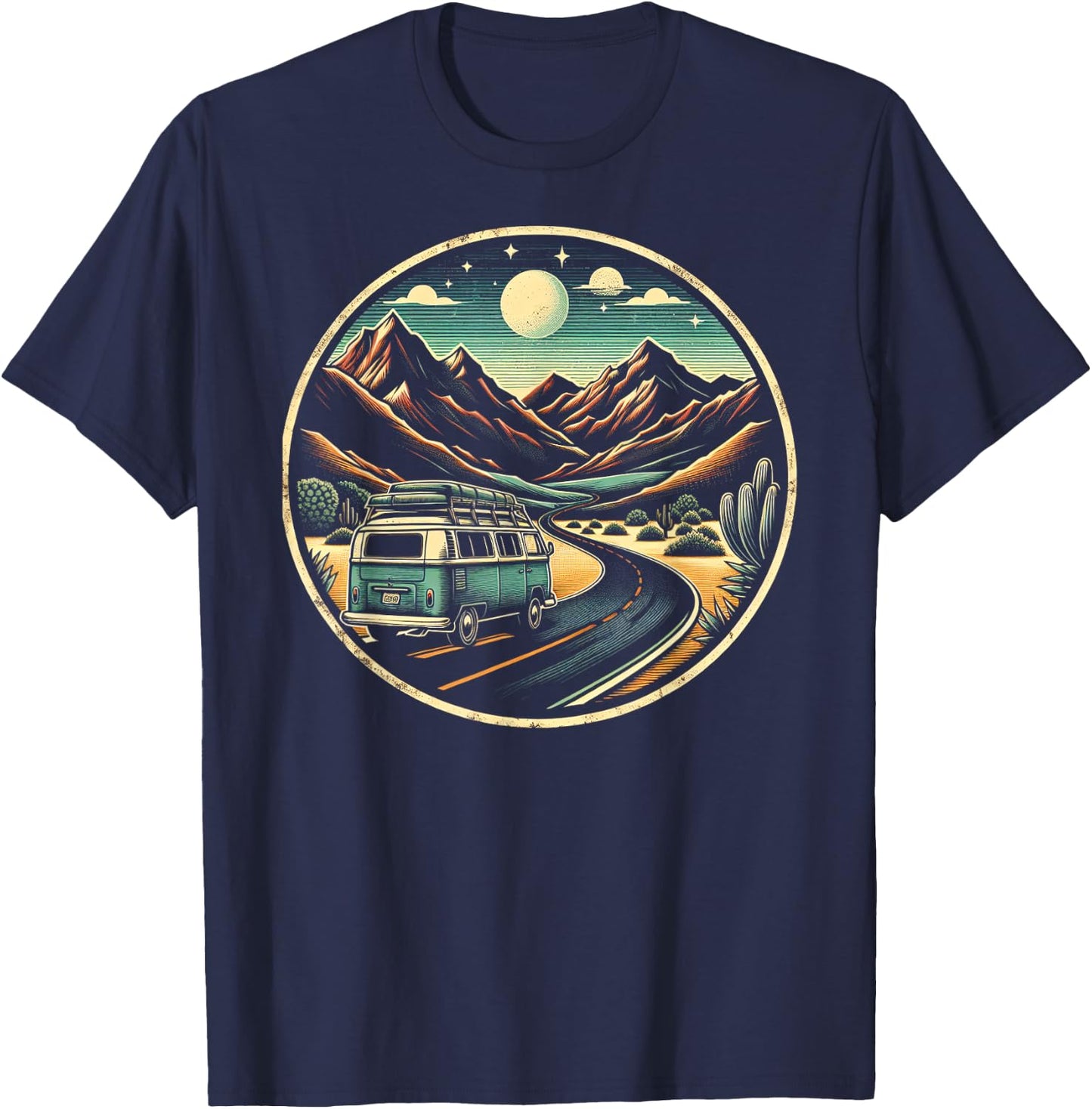 Retro Adventure Apparel Vintage Van Scenic Road Trip T-Shirt - T-Shirt | Navy