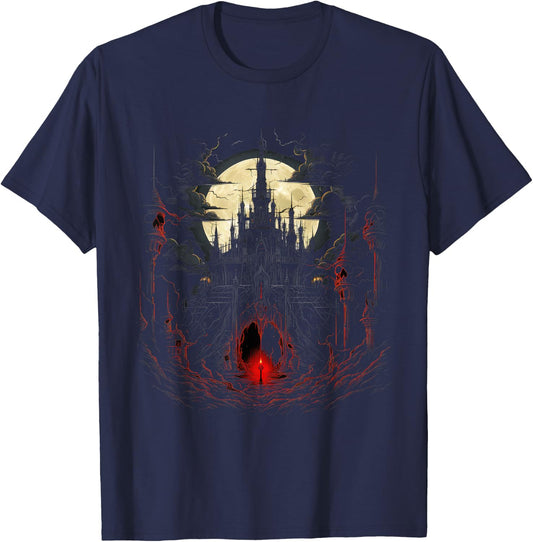 Eerie Vampire Castle Dracula Haunted Spooky Design T-Shirt - T-Shirt | Navy