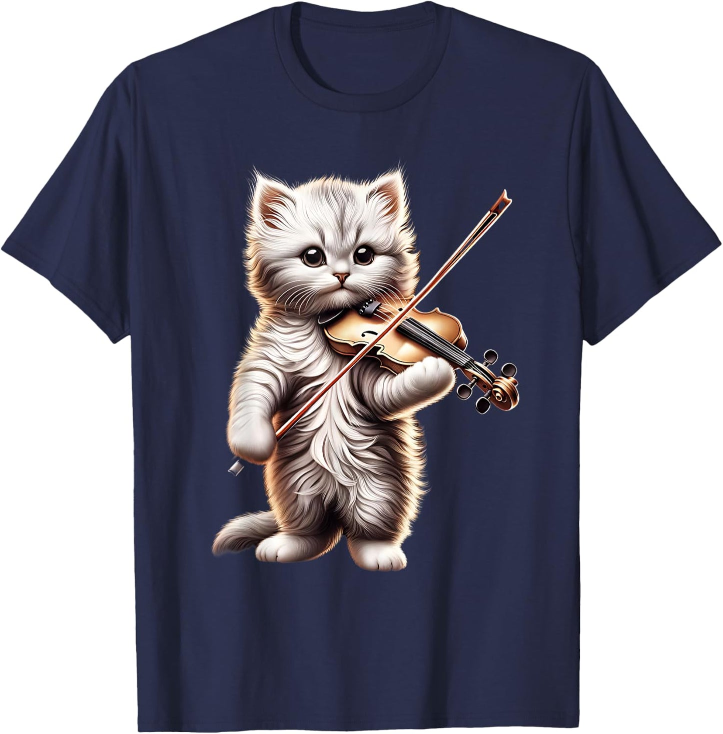 Funny Orchestra Musician Violinist Cute Cat Playing Violin T-Shirt - T-Shirt | Navy