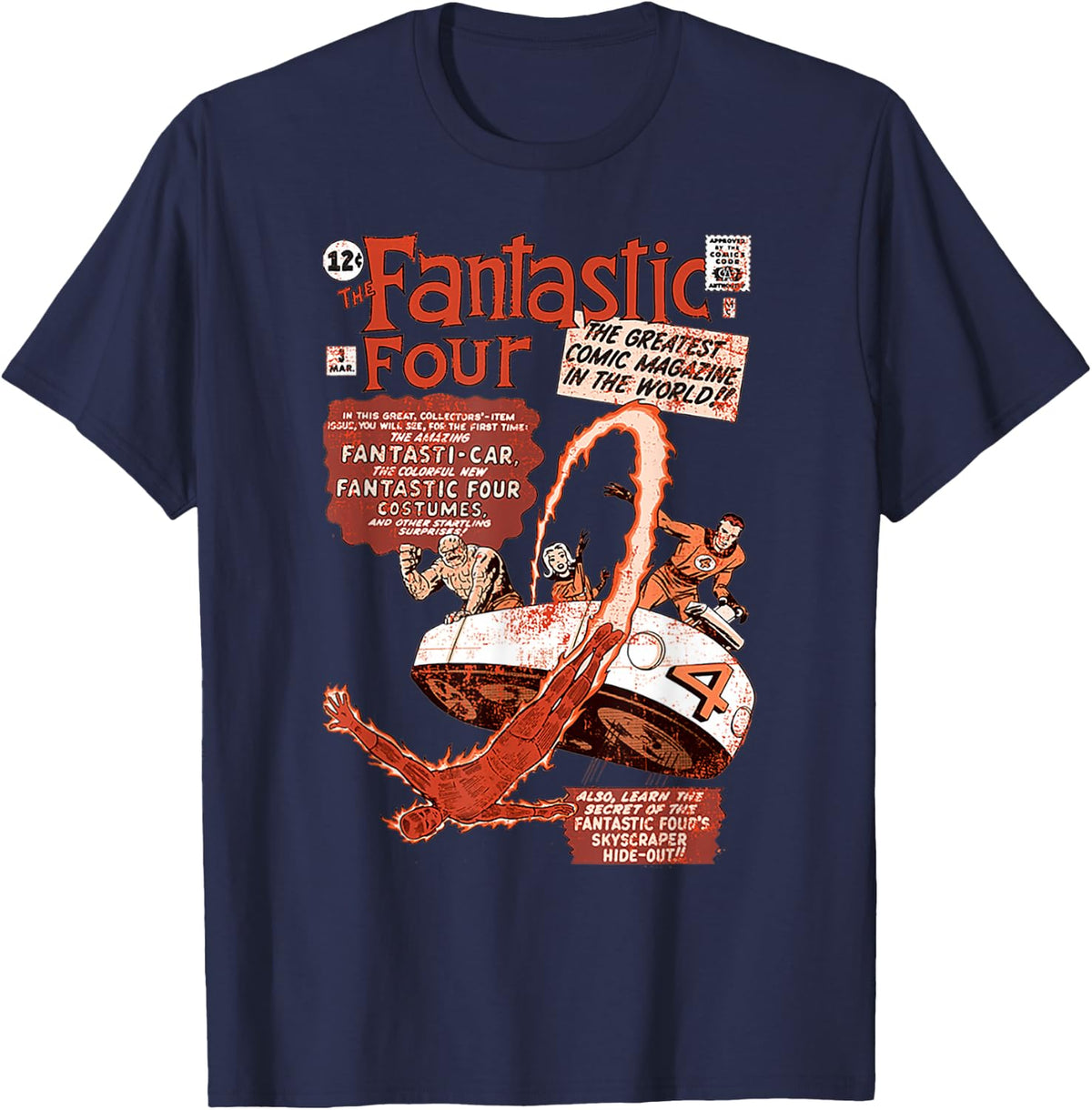 Marvel Fantastic Four Comic Cover Distressed Vintage Poster T-Shirt - T-Shirt | Navy