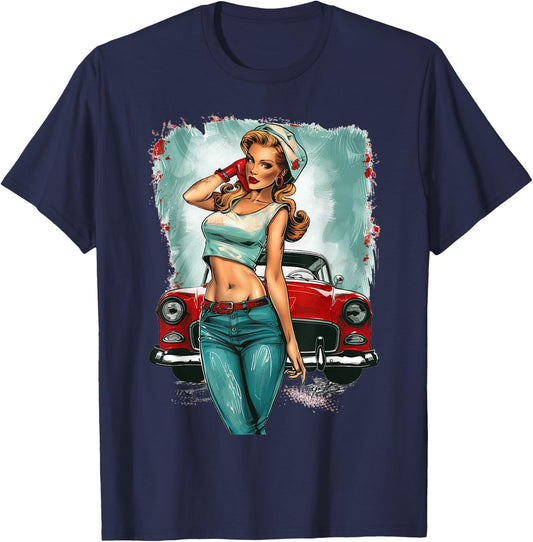 Pinup Girl Pin Up Vintage Retro Girls T-Shirt - T-Shirt | Navy