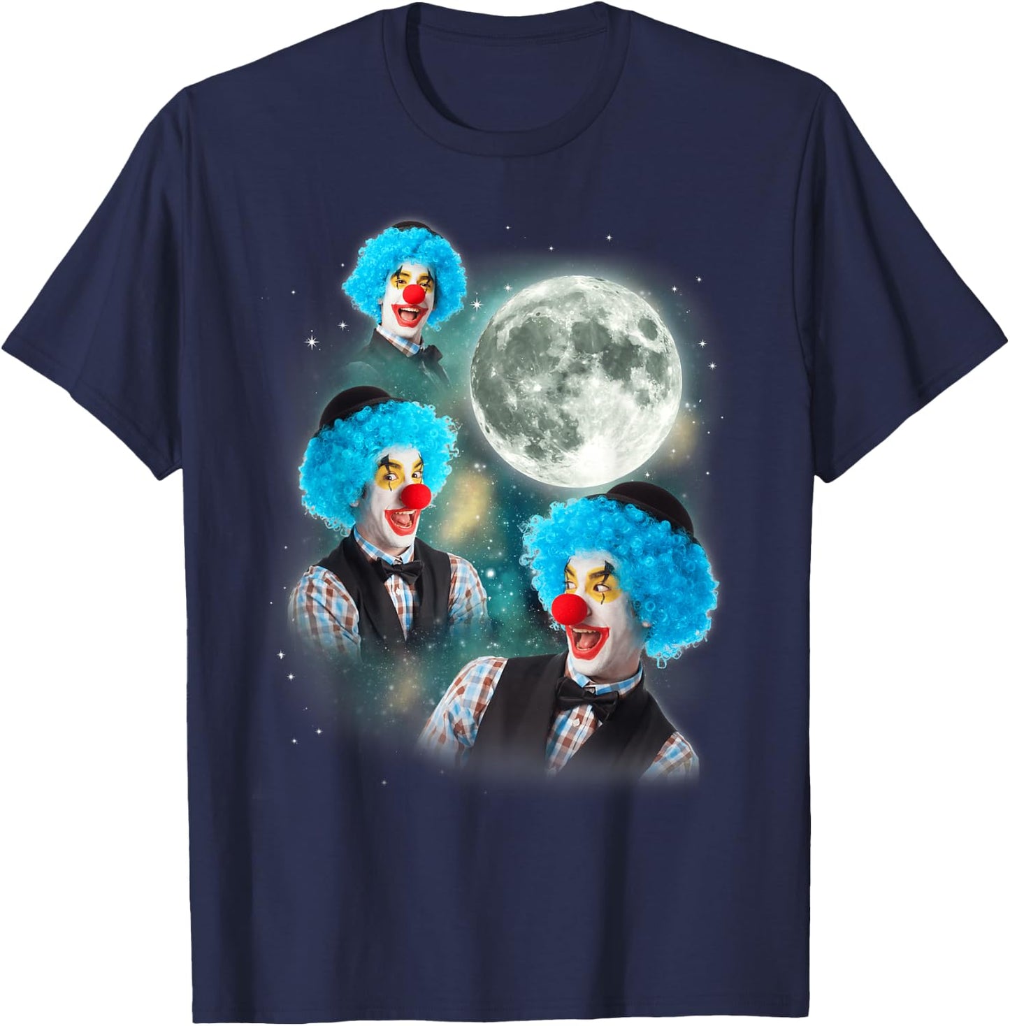 Three Clown Moon | 3 Circus Clowns Ugly Cursed Meme T-Shirt - T-Shirt | Navy
