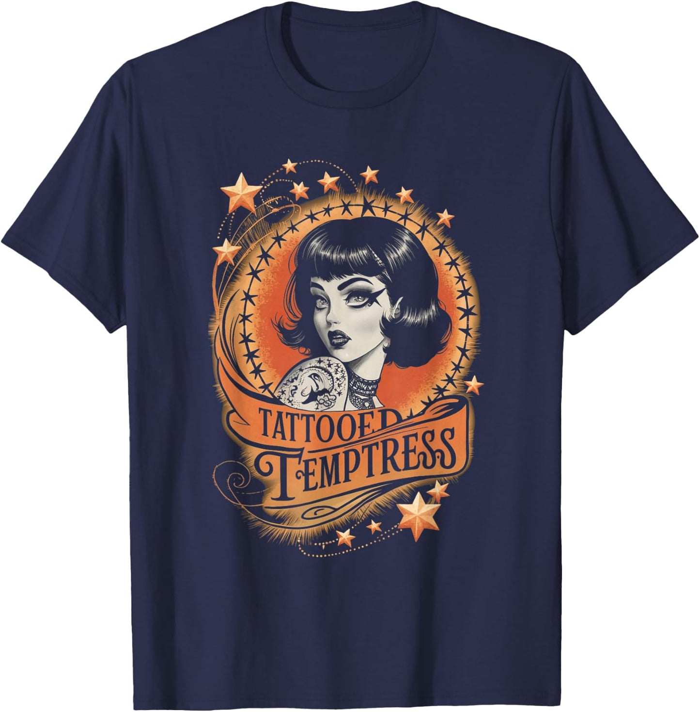 Vintage Tattoo Goth Girl Tattooed Temptress T-Shirt - T-Shirt | Navy