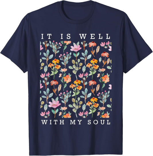 It is Well With My Soul Vintage Floral T-Shirt - T-Shirt | Navy