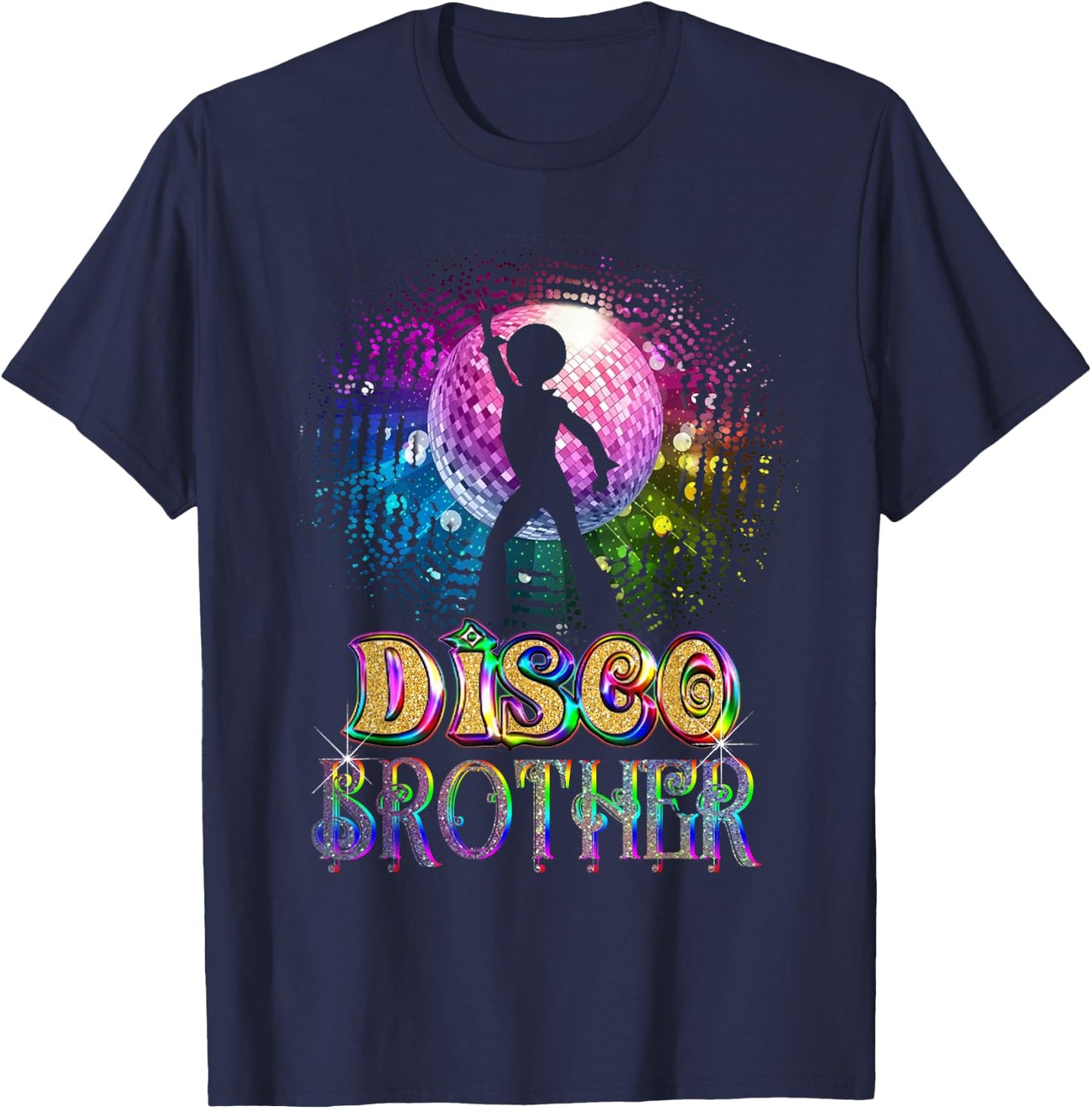 Funny Disco Brother -Retro 70's Seventies Themed Disco Ball T-Shirt - T-Shirt | Navy