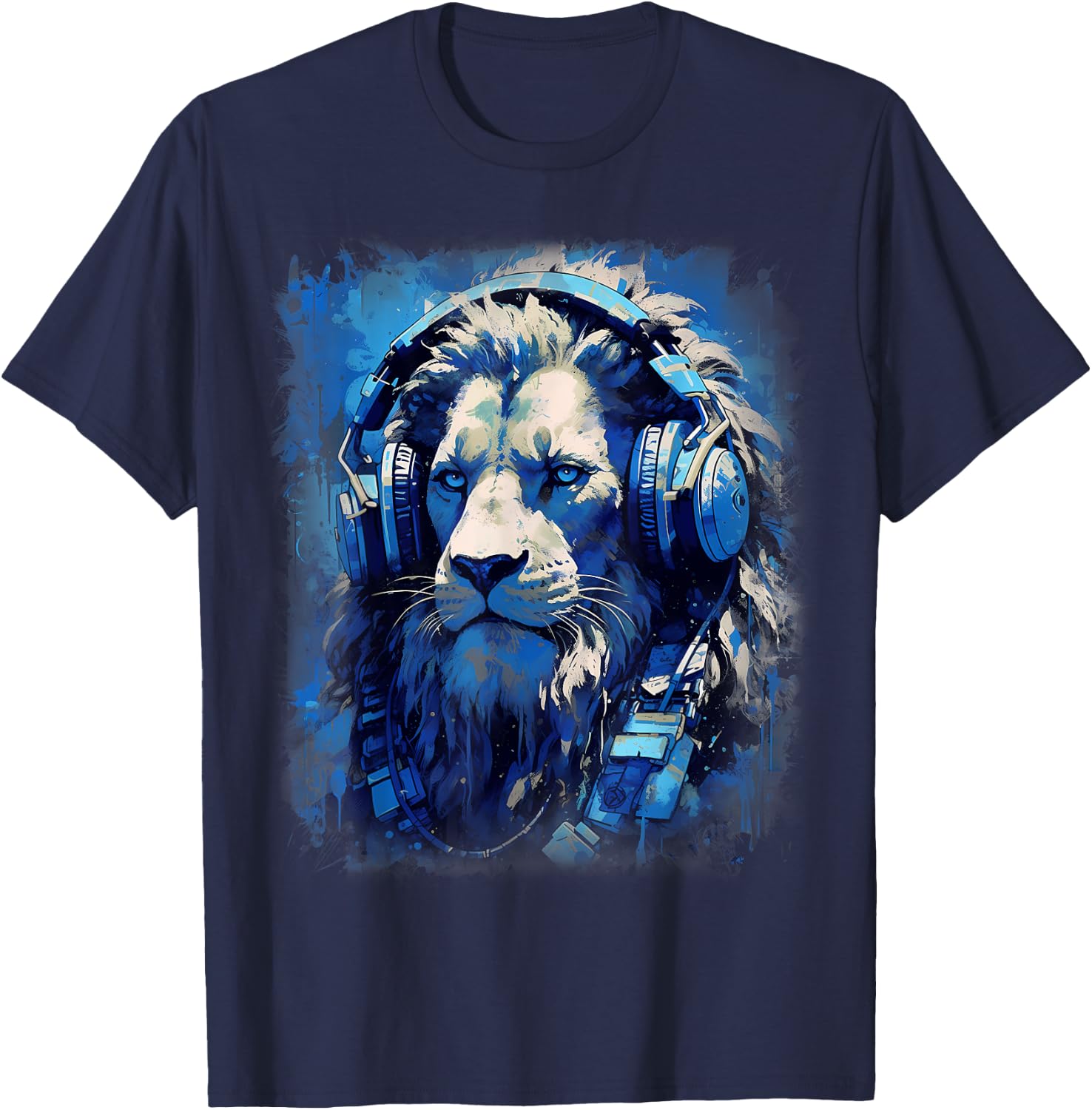 Rave EDM Lion Headphone T-Shirt - T-Shirt | Navy