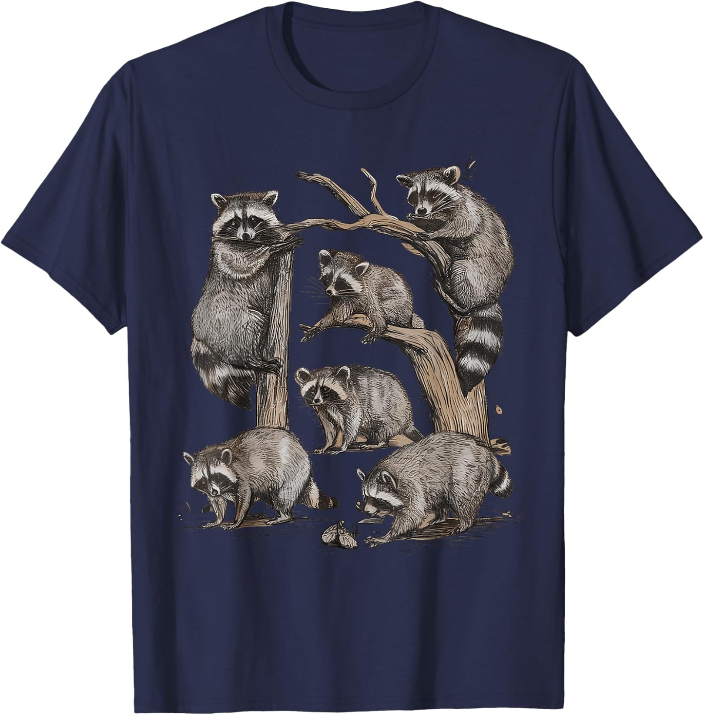 Racoon Portrait Sketch Wild Trash Panda Cute Raccoon T-Shirt - T-Shirt | Navy