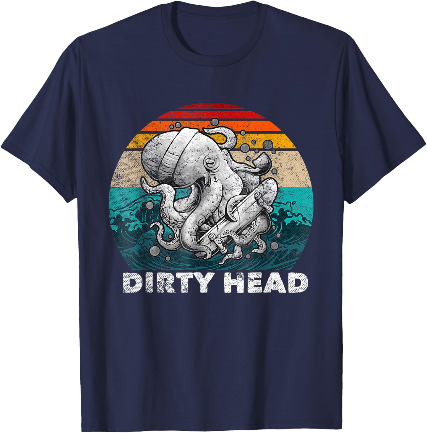 Vintage Dirty Octopus Heads With Skateboard Music Lover T-Shirt - T-Shirt | Navy