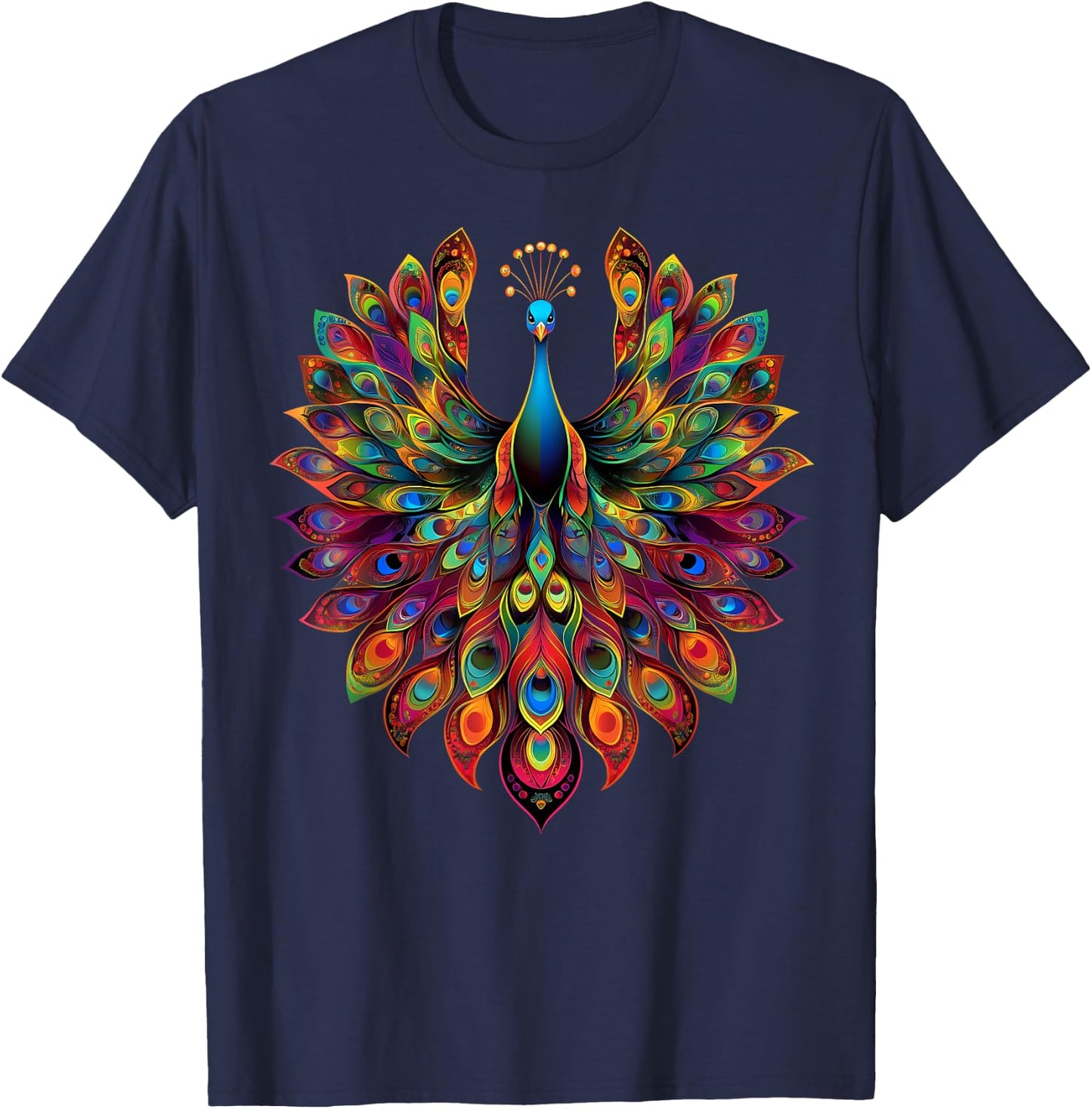 Colorful Peacock Cute Peafowl Bird Lover Men Women Black T-Shirt - T-Shirt | Navy