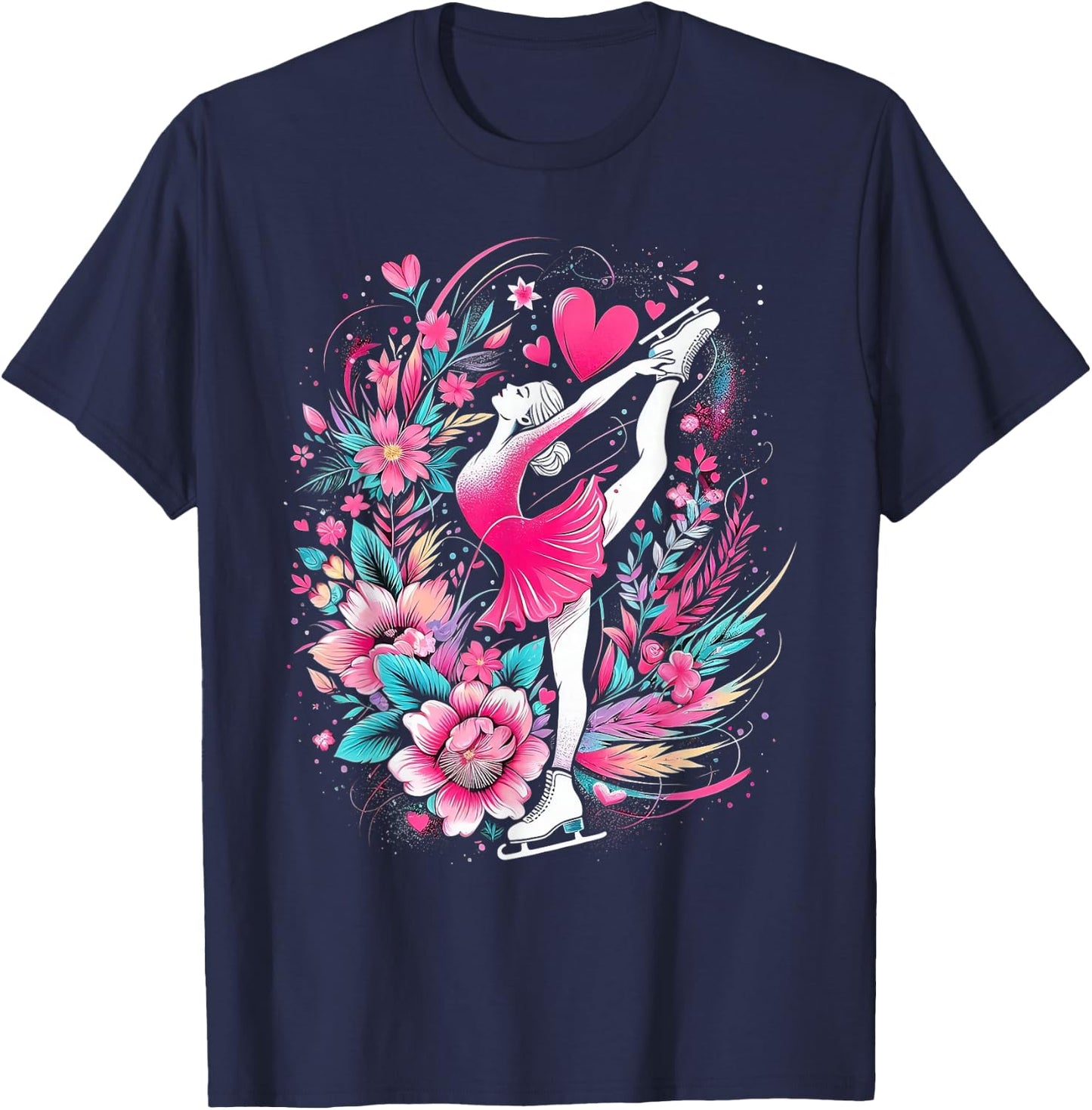 Ice skating girl floral skater girl T-Shirt - T-Shirt | Navy