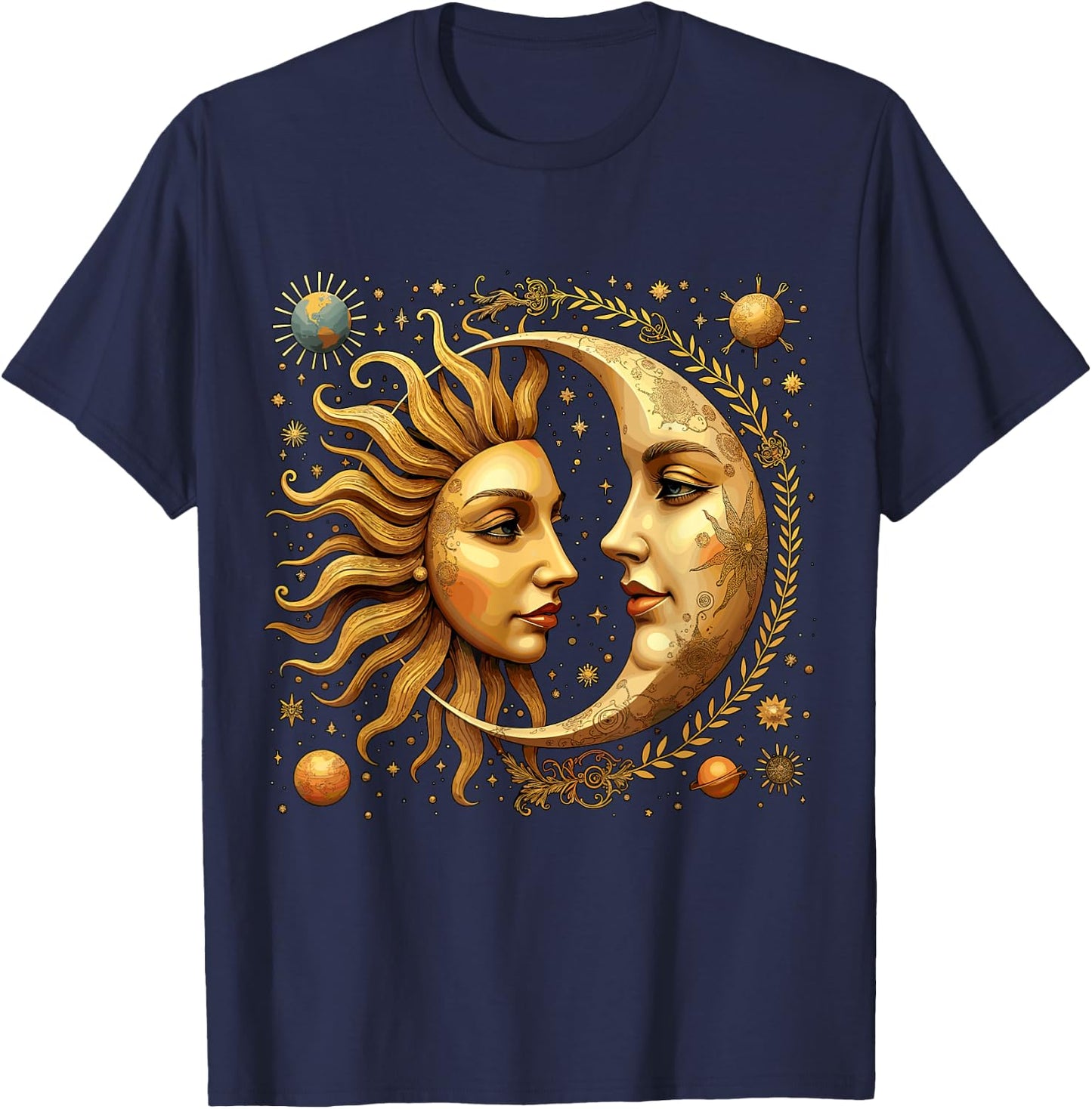 Celestial Moon and Sun Astrology T-Shirt - T-Shirt | Navy
