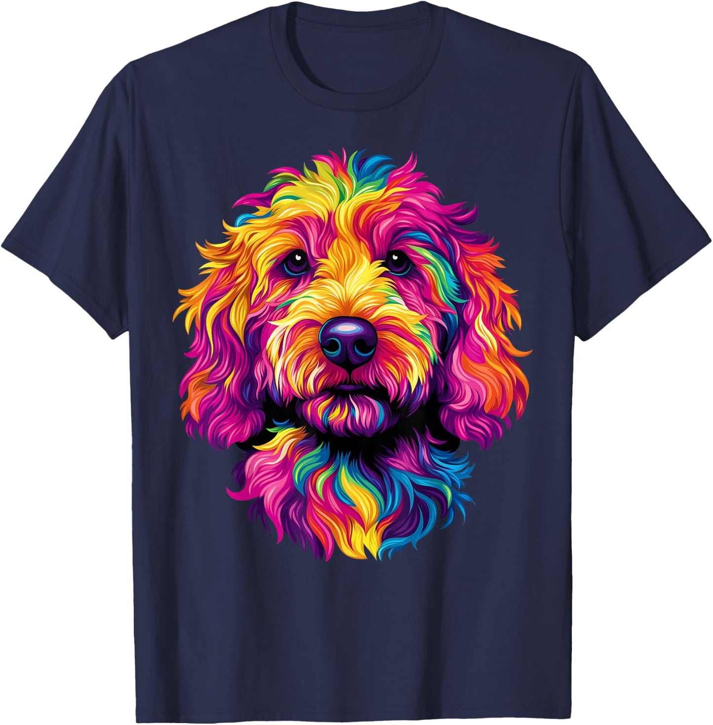 Colorful Goldendoodle Face Golden Doodle Dog Lover Black T-Shirt - T-Shirt | Navy
