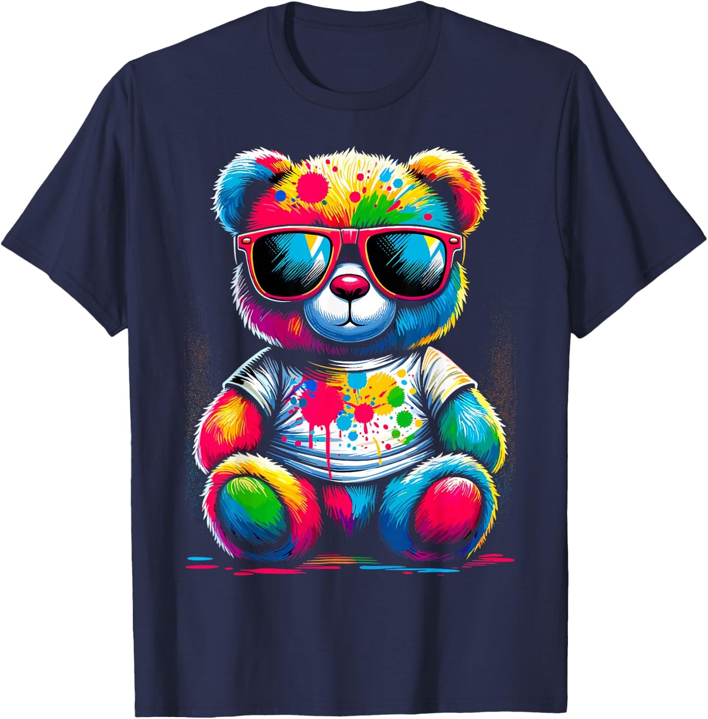 Colorful Teddy Bear with Sunglasses T-Shirt - T-Shirt | Navy