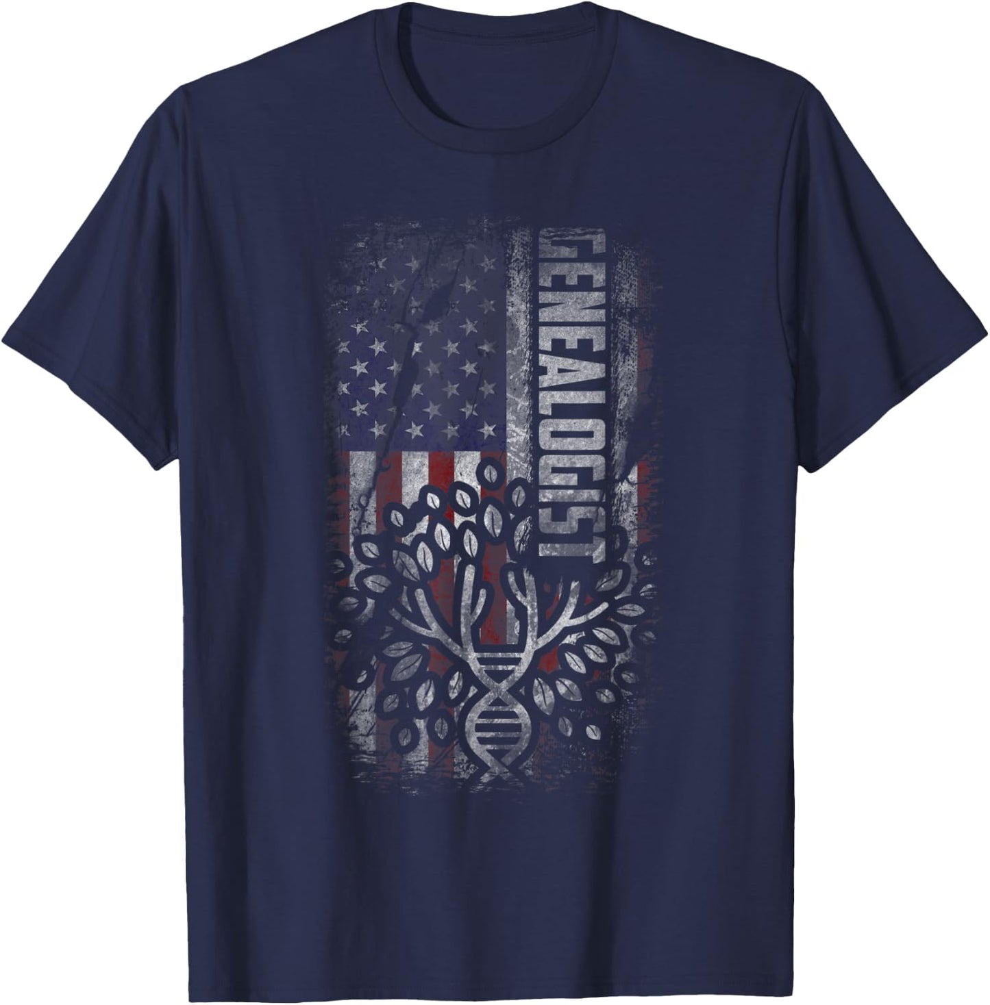 USA Flag Genealogy Shirt Women DNA Tree Genealogist T-Shirt - T-Shirt | Navy