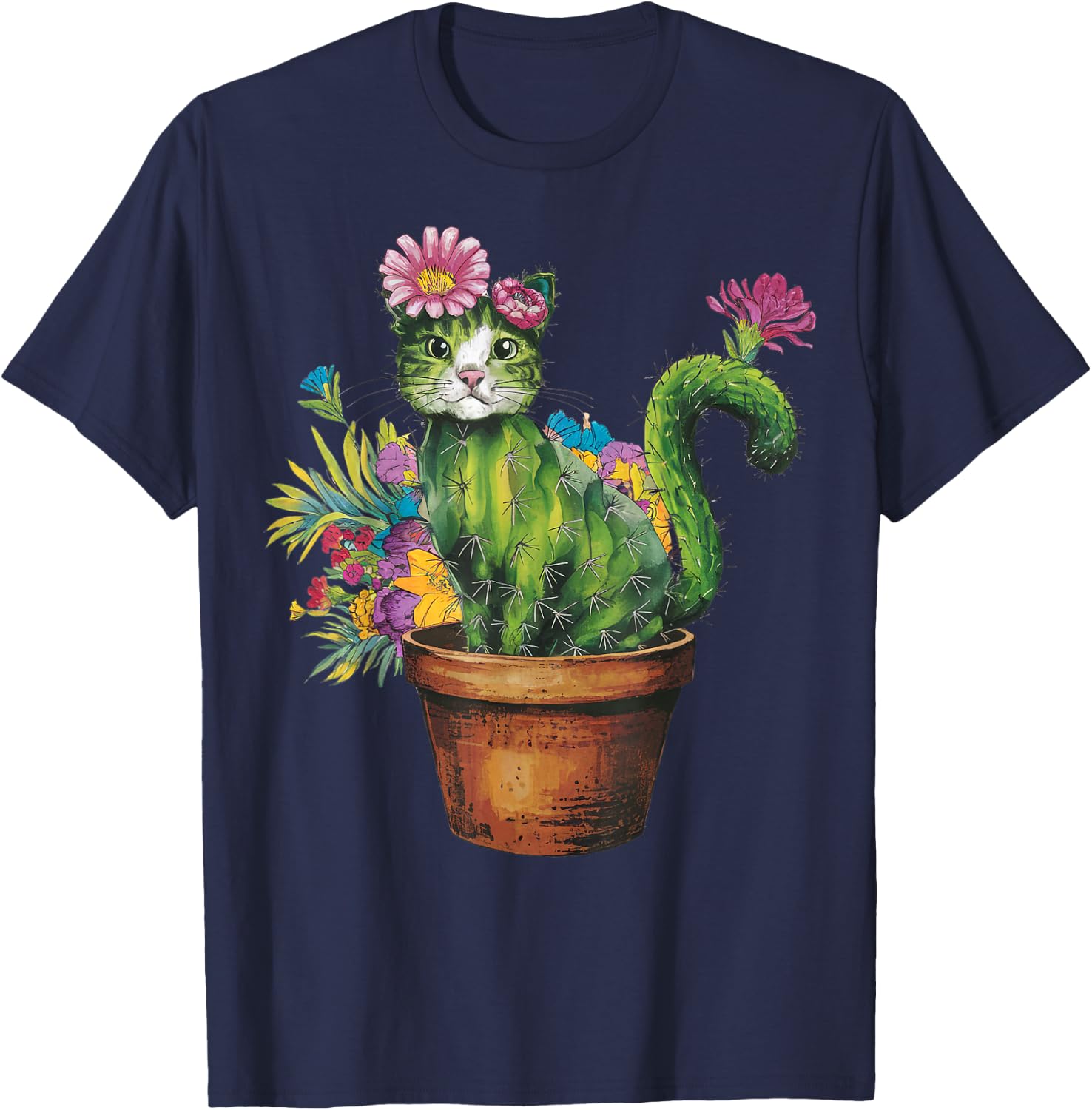 Cat Cactus Gardening Gifts For Cat Lover Cat Mom Cat Dad T-Shirt - T-Shirt | Navy