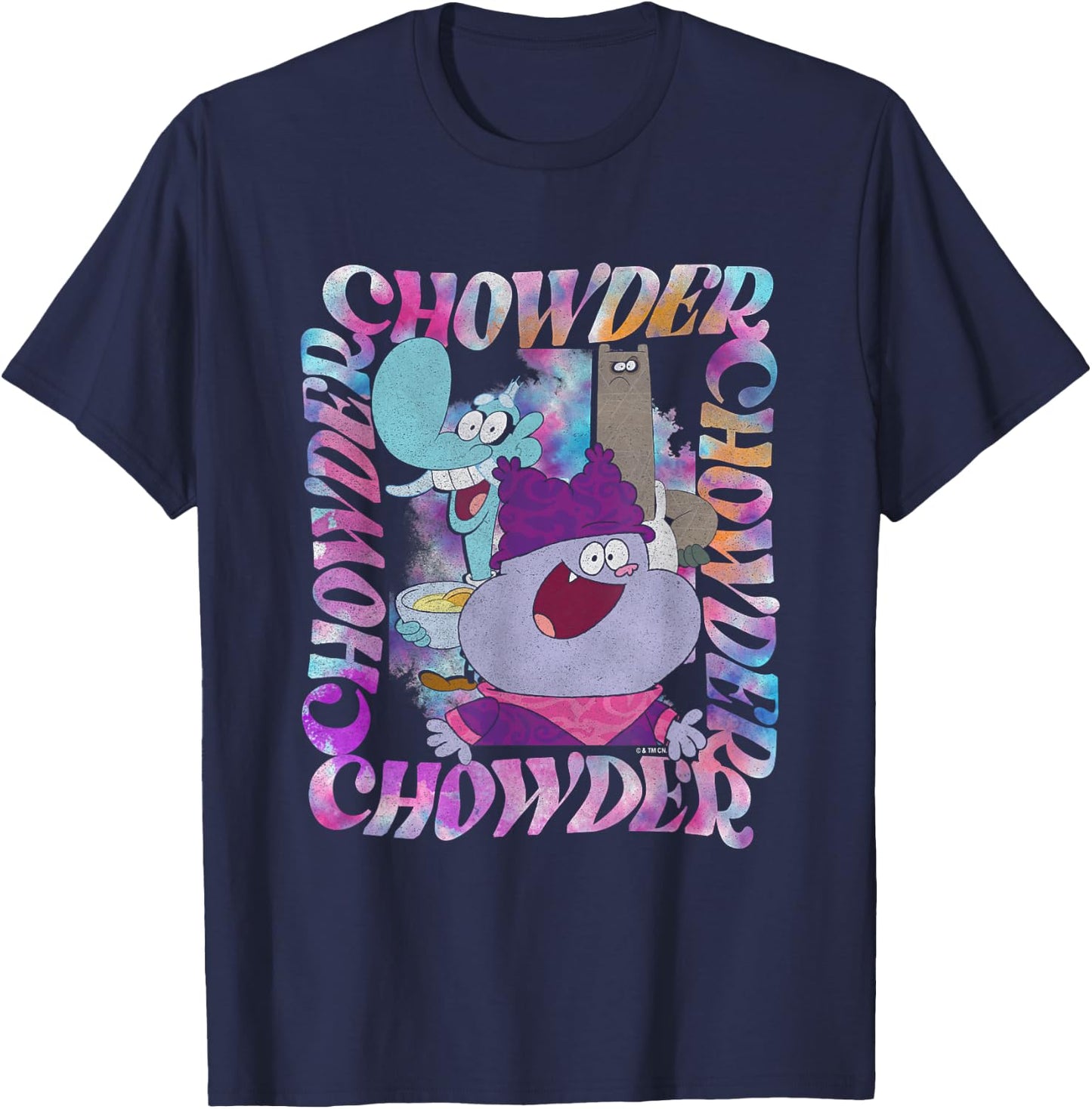 Chowder Mung & Shnitzel Vintage Wavy Text Portrait T-Shirt - T-Shirt | Navy