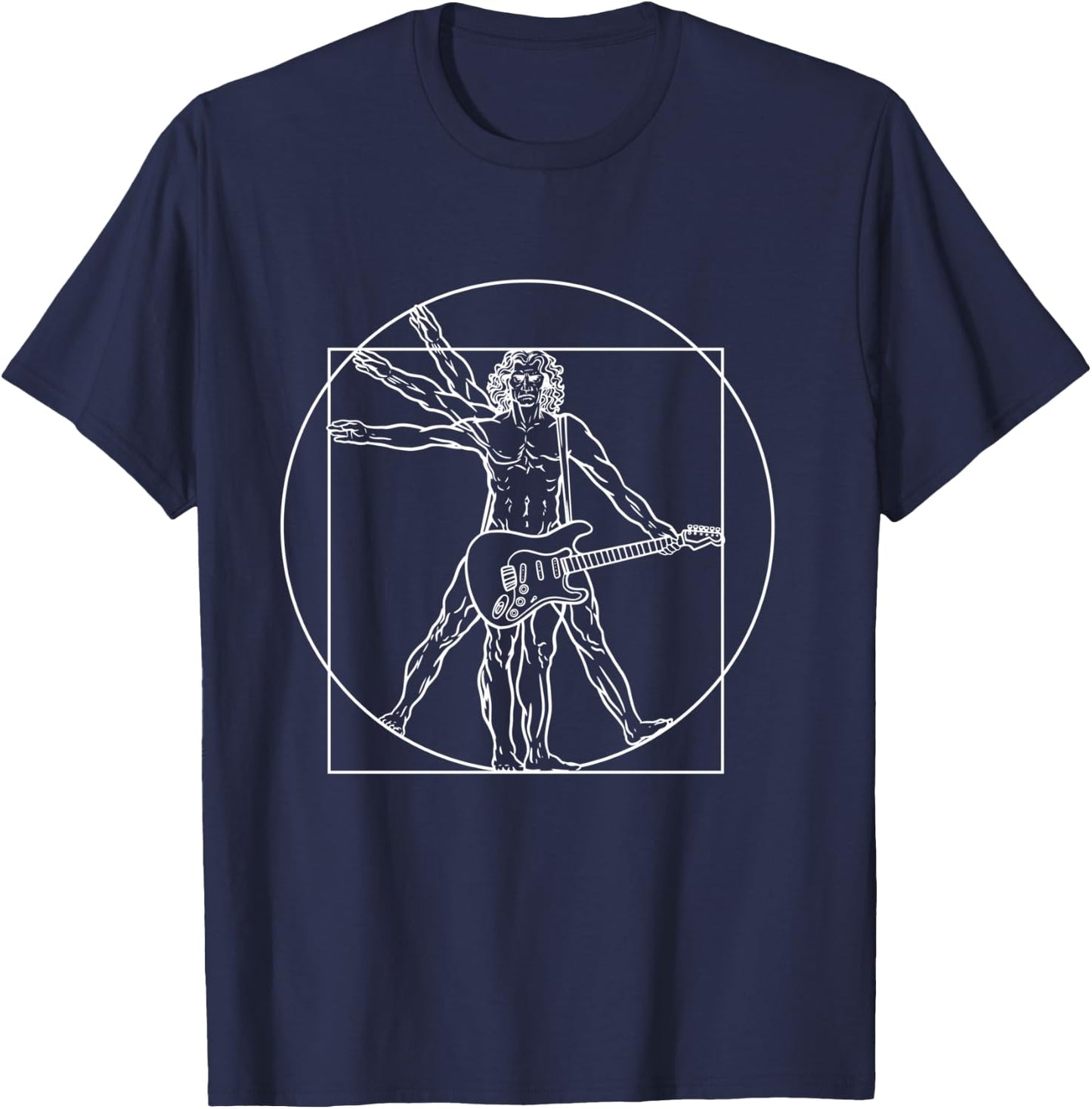 Vitruvian Man Guitar Rocker Da Vinci Guitarist T-Shirt - T-Shirt | Navy